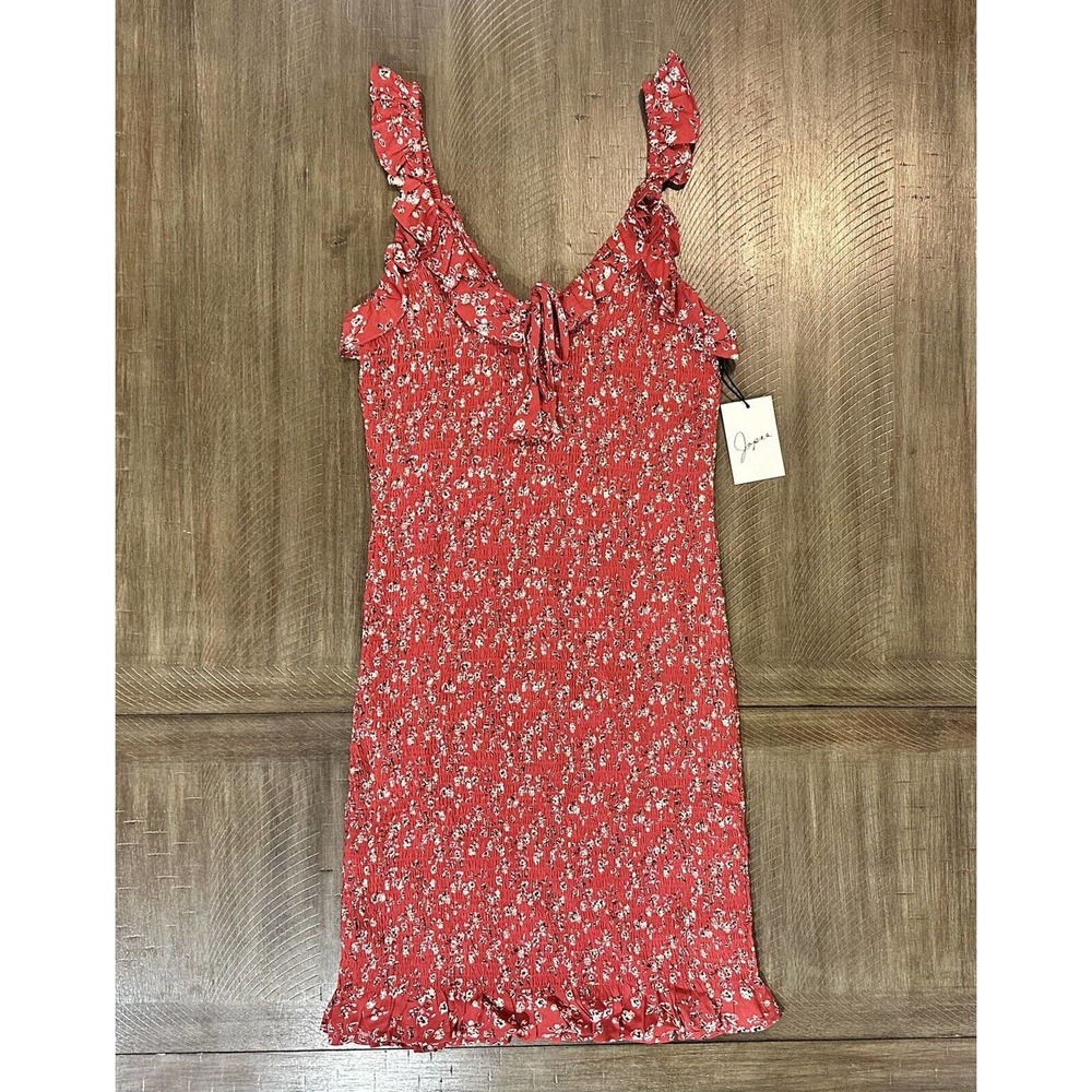 NWT Japna Women's Bodycon Stretch Dress Red Floral Sleeveless Ruffle V Neck - M - Picture 11 of 11